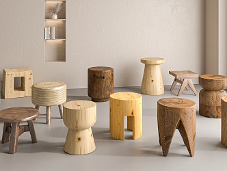 Quiet raw wood stool side a few log stool side a few 3d model