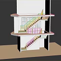 Multi Level Staircase In Architectural Model With Railings Connecting Floors And Platforms 3d model