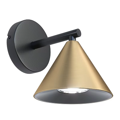 Black and Gold Metal Wall Sconce with Conical Shade and Round Base 3d model