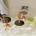 Modern Leisure Chairs in Green Black with Wooden Legs Glass Table Near Window Natural Light