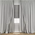 Modern Interior Textured Gray Curtains With Window Blinds And Black Tiebacks 3d model