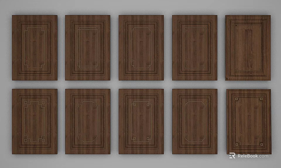 Wooden Cabinet Doors With Various Panel Designs And Natural Wood Grain Patterns 3d model 