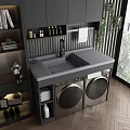Home Balcony Laundry Area With Gray Countertop Washing Machine Dryer Sink Faucet And Plants