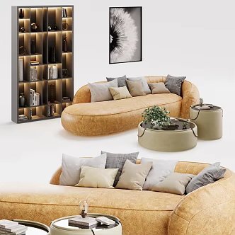 Sofa Coffee Table Combination Casual Sofa Hanging Picture Collection Cabinet 3d model