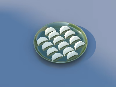 Multiple White Dumplings Neatly Arranged On Green Plate With Blue Background 3d model