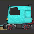 Turquoise Computerized Cleaning Robot With Yellow Lights Black Roof And Red Wheels