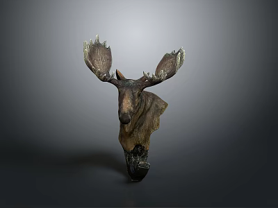 Moose Head Sculpture Displayed Against Dark Background With Detailed Features 3d model