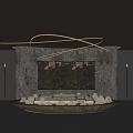 Modern Luxury Sales Office Interior With Large Art Painting And Curved Chandelier