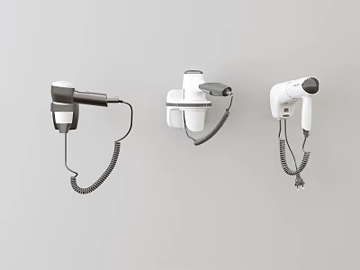 Three Modern Wall Mounted Hair Dryers As Essential Household Appliances 3d model