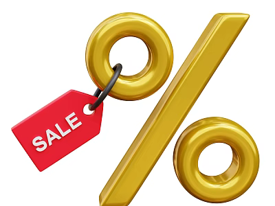 Decorative Ornament Set with Gold Percentage Symbol and Red Sale Tag 3d model