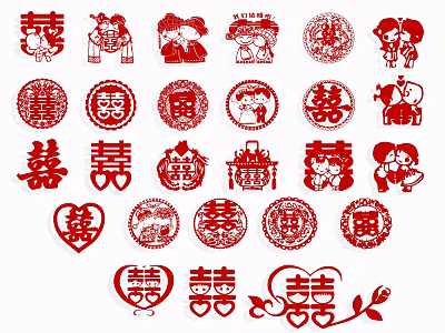 Chinese Wedding Red Paper Cut Wall Decor Traditional Decorative Elements For Home 3d model
