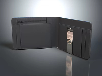 Black Open Wallet With Card Slots And Metal Clip Sleek Design 3d model