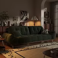 Green Velvet Two-seater Sofa With Button Tufted Design And Wooden Legs In Cozy Living Room