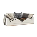 Cozy White Sofa with Patterned Pillows Mixed Color Cushions and Fur Throw Blanket 3d model