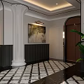 Elegant Restaurant Lobby With Marble Reception Desk Black And White Checkered Floor And White Columns