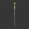 Golden Coiled Snake Staff With Winged Accents And Intricate Decorative Details