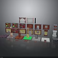Colorful Building Block Model Structures With Red Green Gray Components And Various Shapes