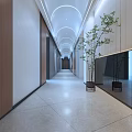 Modern Front Desk Reception Area With Wooden Walls Marble Floor Green Plants And Mirror Walls