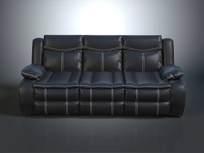 Black Leather Three Seater Sofa With Stitched Design And Comfortable Armrests 3d model