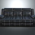Black Leather Three Seater Sofa With Stitched Design And Comfortable Armrests 3d model