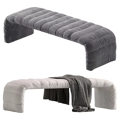 Modern Velvet Ottoman Footstool with Light Gray Design and Cozy Blanket 3d model