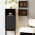 Elegant Dark Wooden Chest Of Drawers With Ribbed Front Framed Artworks And White Chair