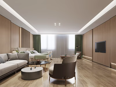 Hospital Outpatient Clinic Waiting Area With Sofa Chairs Coffee Table TV Wooden Walls And Windows 3d model