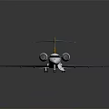 White Business Jet With Yellow Tail And Deployed Stairs On Shiny Surface