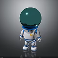 Futuristic 3D Space Astronaut Robot With Blue Transparent Helmet White Body And Yellow Logo