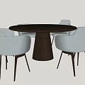 Modern Round Dining Table Set With Dark Wooden Table And Light Gray Chairs 3d model