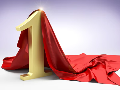 Golden Number One Covered With Red Cloth And Shining Light Effect 3d model