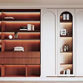 Modern Bookcase Interior With Illuminated Shelves Wooden White Finish And Decorative Items