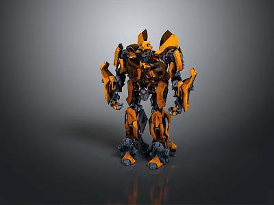 Game Movie Character Yellow And Black Robot With Mechanical Armor Standing Pose 3d model