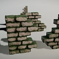 Moss Covered Stone Wall Blocks With Textured Surfaces And Stacked Segments 3d model