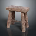 Rustic Wooden Stool With Natural Wood Texture Square Seat And Thick Legs