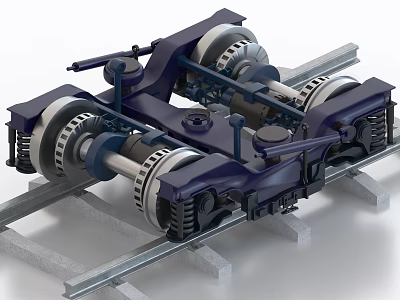 Railway Bogie Structure On Railroad Tracks 3d model