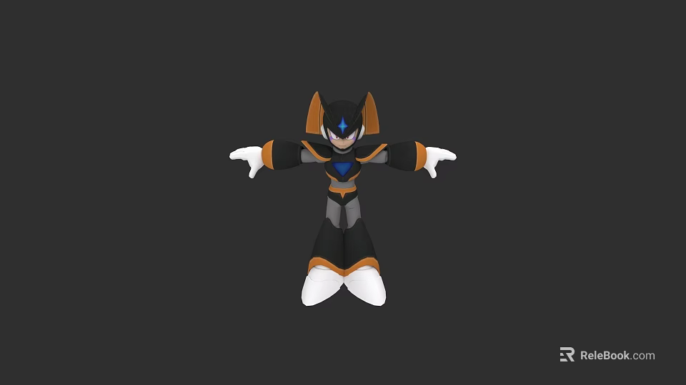Black Orange White Game Character 3D Model With Spiked Head Blue Accents 3d model 