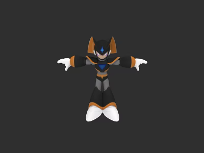 Black Orange White Game Character 3D Model With Spiked Head Blue Accents 3d model