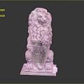 Detailed Stone Lion Sculpture Carving With Flowing Mane Heraldic Shield And Clawed Paws