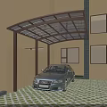 Brown Metal Frame Carport Covering Silver Car in Residential Driveway with Transparent Roof