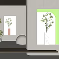 Modern Wall Decor With Green Plants Illuminated Vases And Minimalist Design