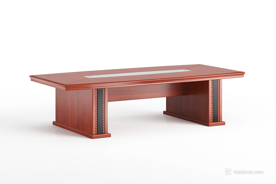 Wooden Conference Table With Rectangular Top Sleek Surface And Metal Accent Legs 3d model