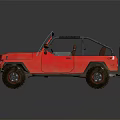 Red Vintage Off Road Jeep With Open Top Roof Rack And Spare Tire