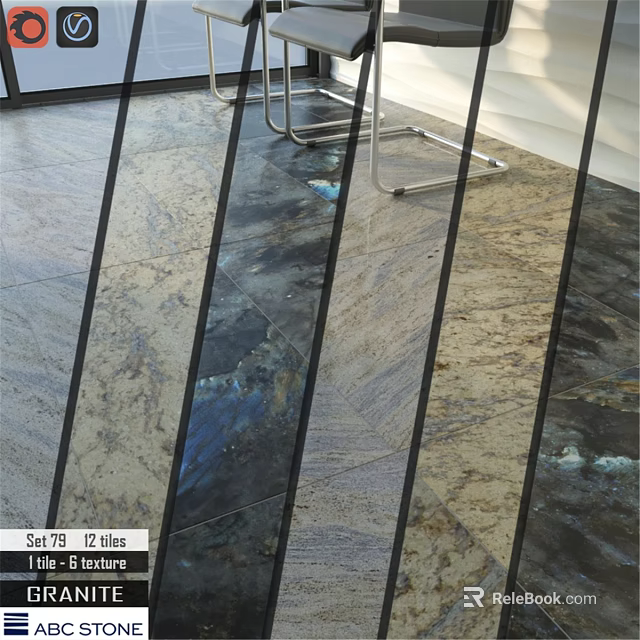 Modern Kitchen Floor Tiles Featuring Mixed Black And Beige Stone Patterns 3d model 