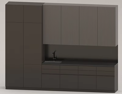 Modern Dark Kitchen Cabinets Design With Upper Lower Units And Sink Countertop 3d model
