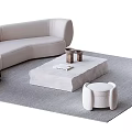 Modern Minimalist Sofa Coffee Table Set With Soft Texture Ottoman And Area Rug 3d model