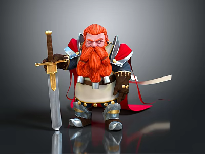 Man With Red Beard In Armor And Red Cape Holding Sword 3d model