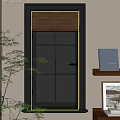 Black Frame Casement Window With Wooden Blinds Natural Light And Trees Outside View