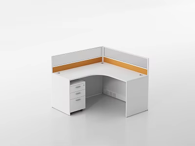 Modern White L Shaped Office Desk With Orange Divider And Drawers 3d model