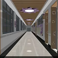 Bright Elevator Hallway With Wooden Ceiling Purple Flower Lights Large Windows And Colorful Decorations